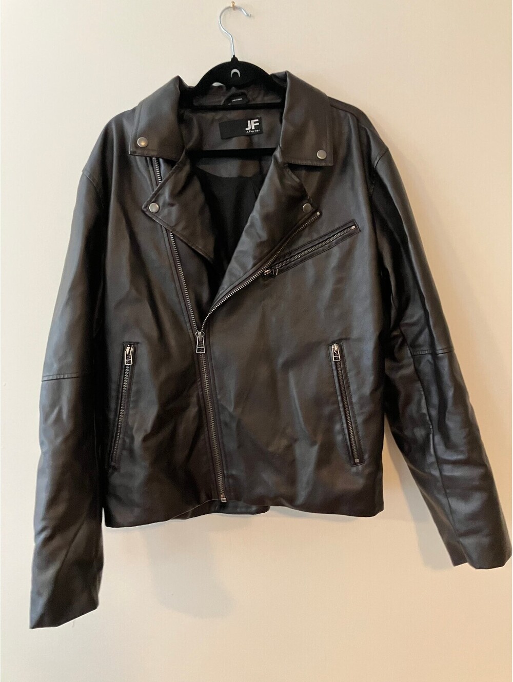 J.Ferrar Mens XL Black Faux Moto Jacket Asymmetric Zip Biker Jacket